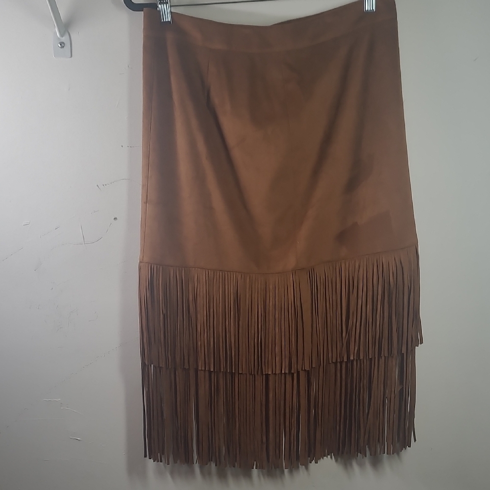 Michael Kors Tan Fringed Midi Skirt